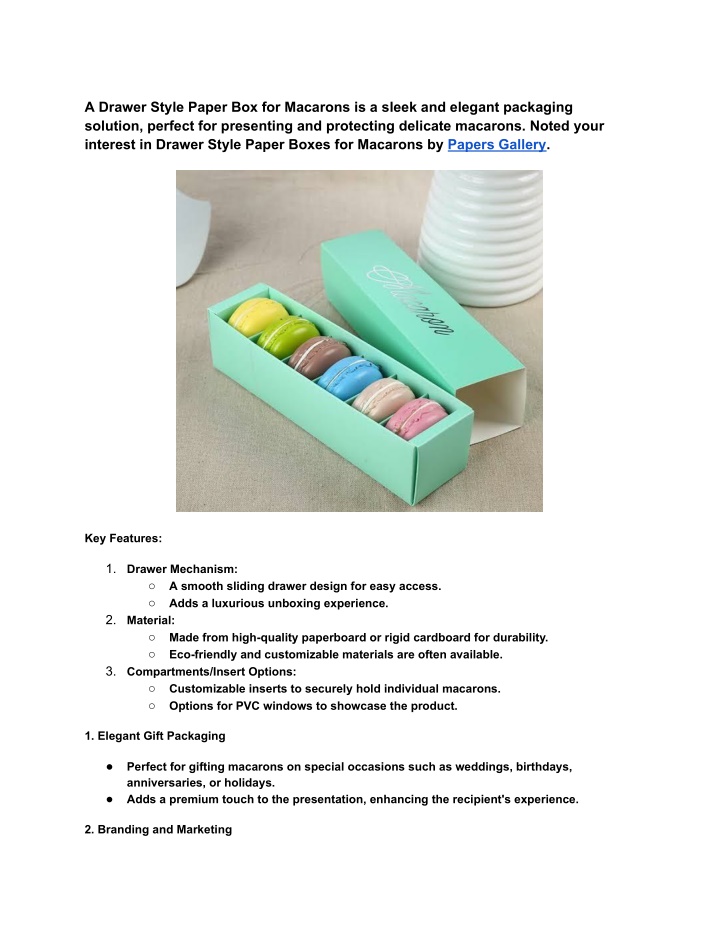 a drawer style paper box for macarons is a sleek n.w