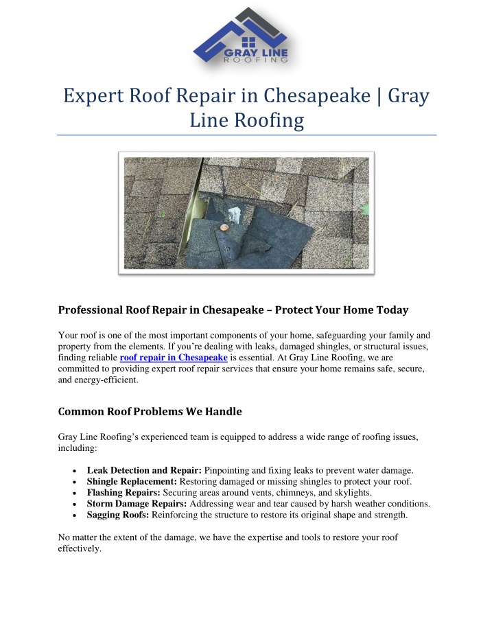 expert roof repair in chesapeake gray line roofing n.w
