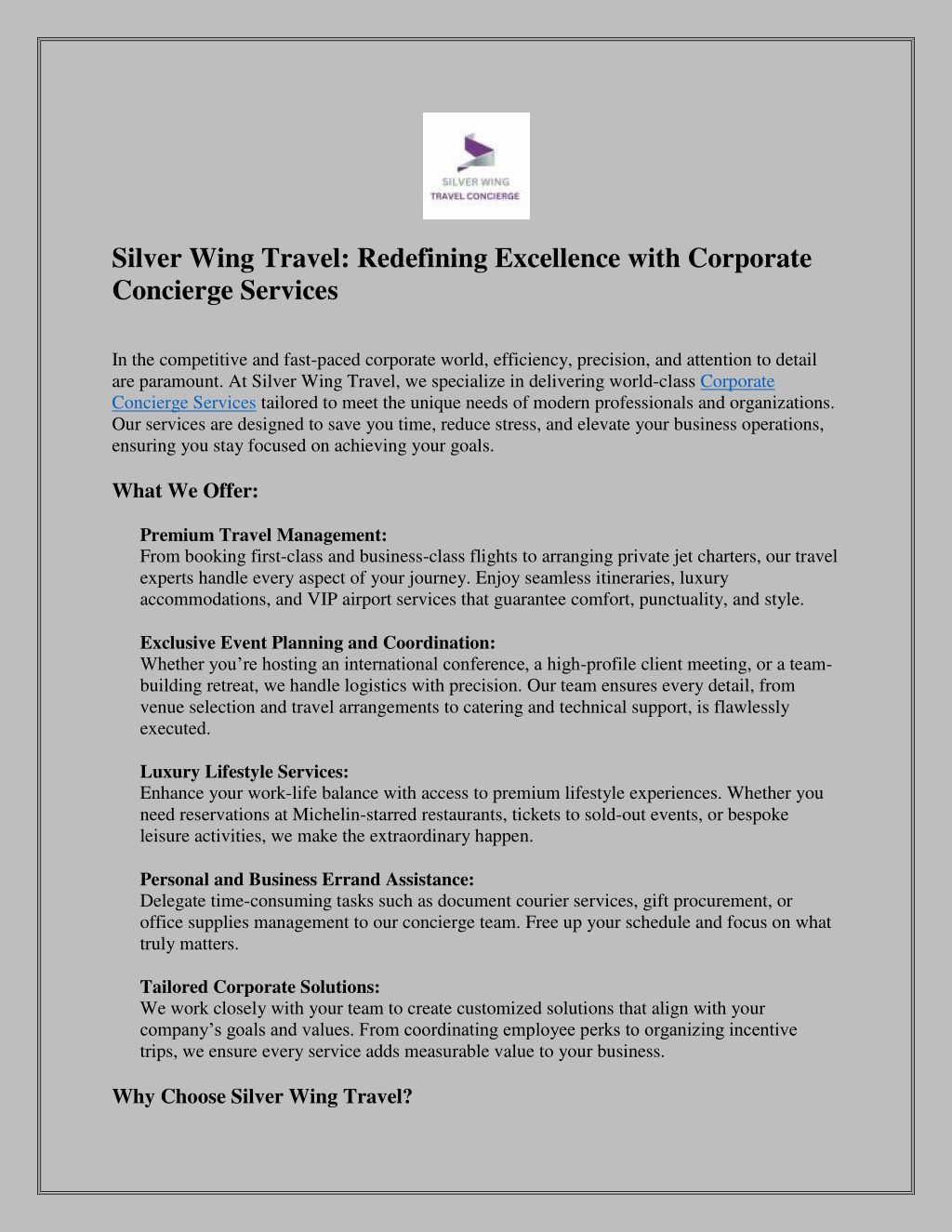 silver wing travel redefining excellence with l.w