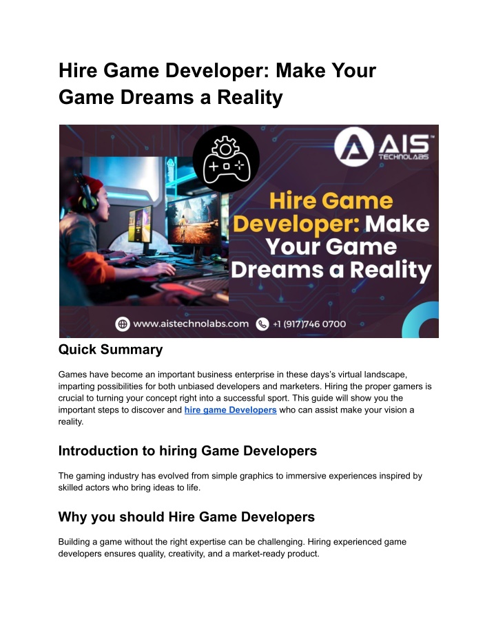 hire game developer make your game dreams n.w