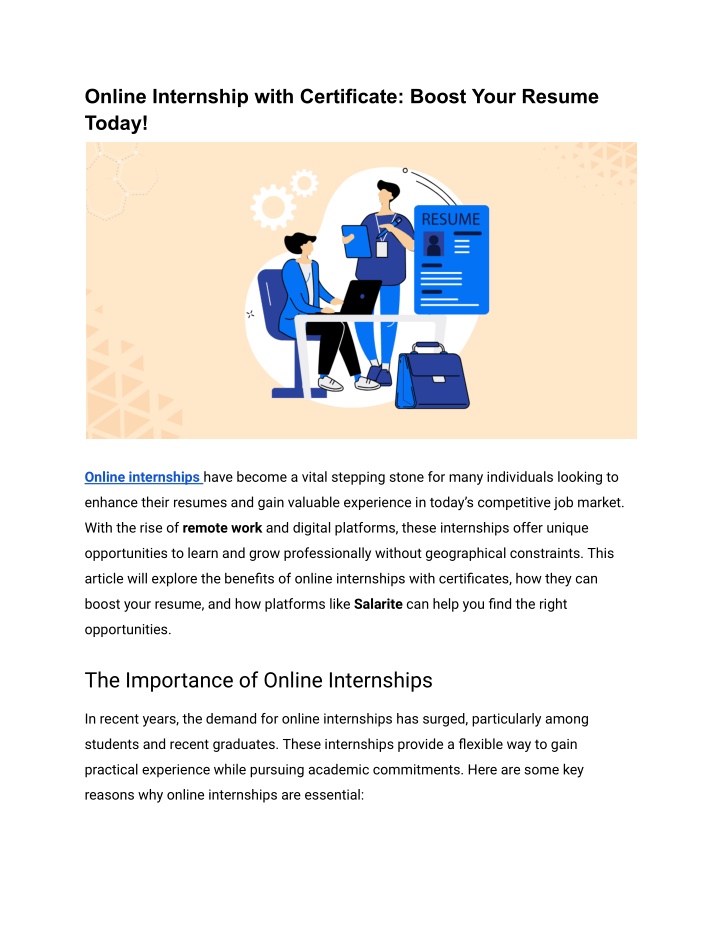 online internship with certificate boost your n.w
