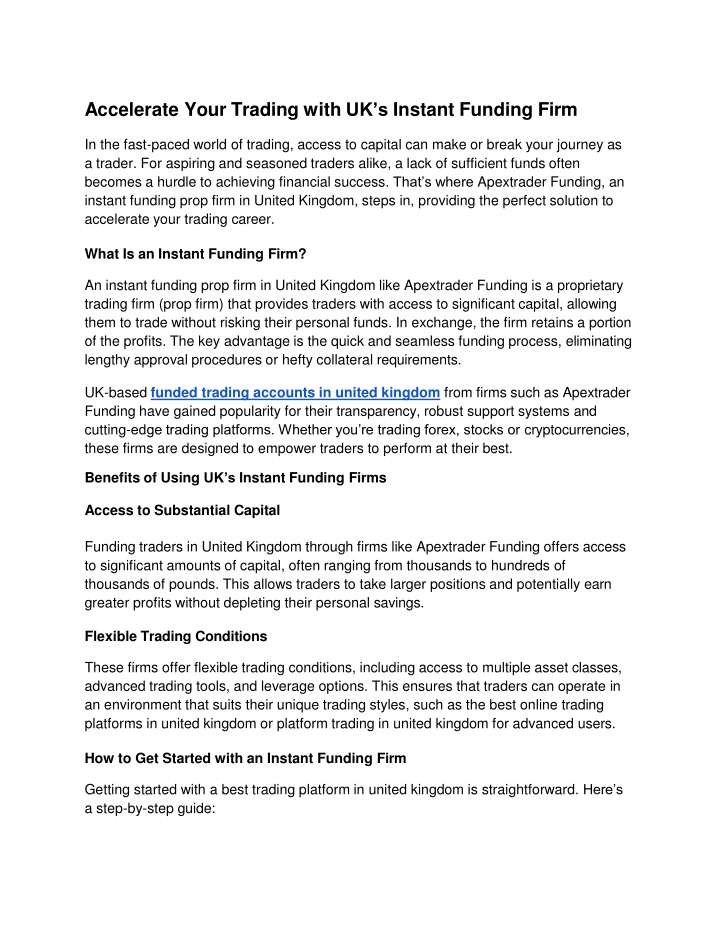 Accelerate Your Trading with UK’s Instant Funding Firm