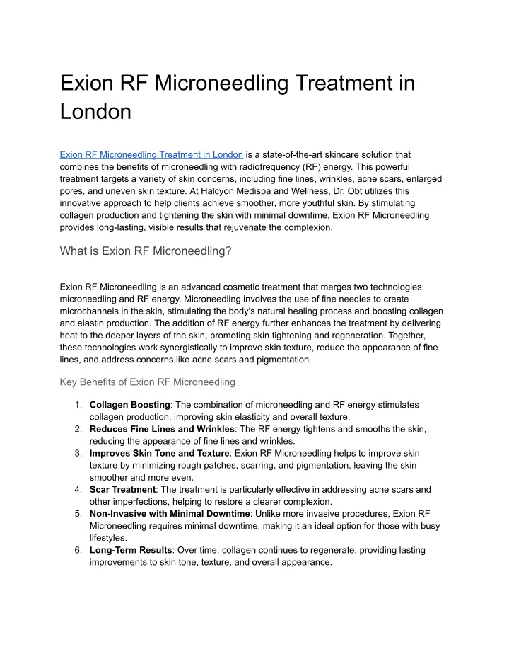 exion rf microneedling treatment in london n.w