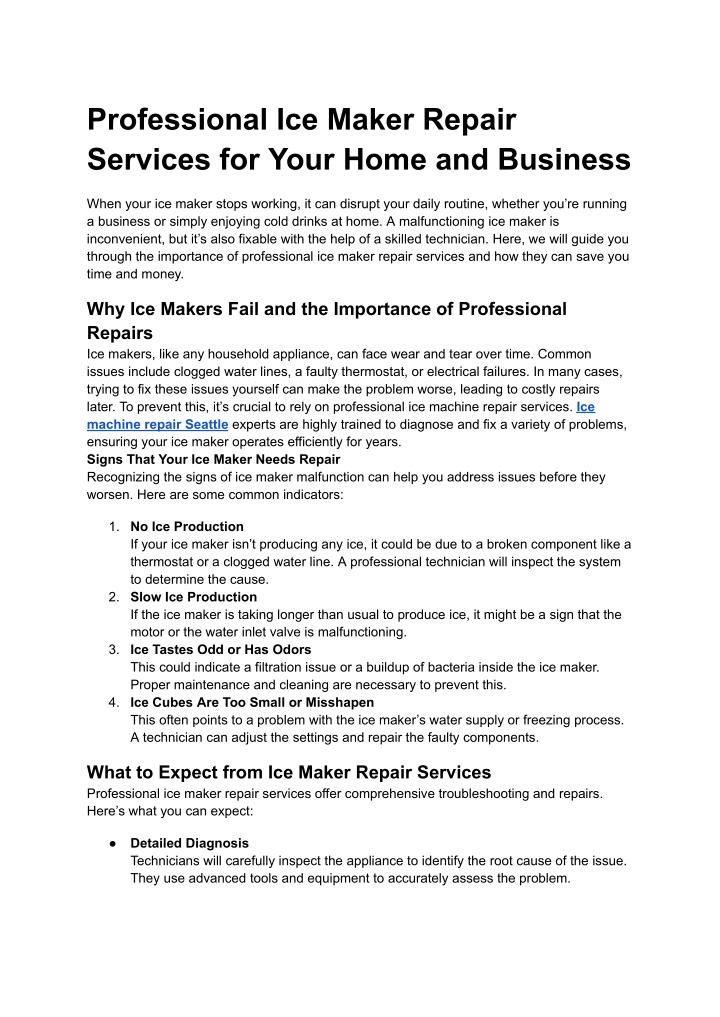 professional ice maker repair services for your n.w