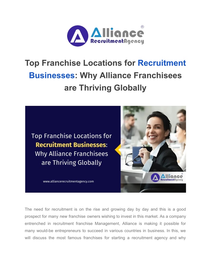 top franchise locations for recruitment n.w