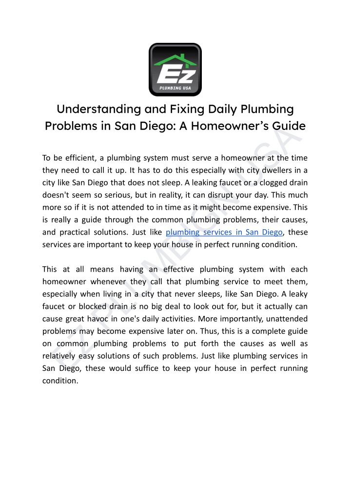 understanding and fixing daily plumbing problems n.w