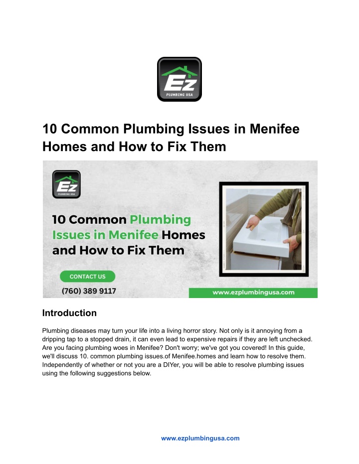 10 common plumbing issues in menifee homes n.w