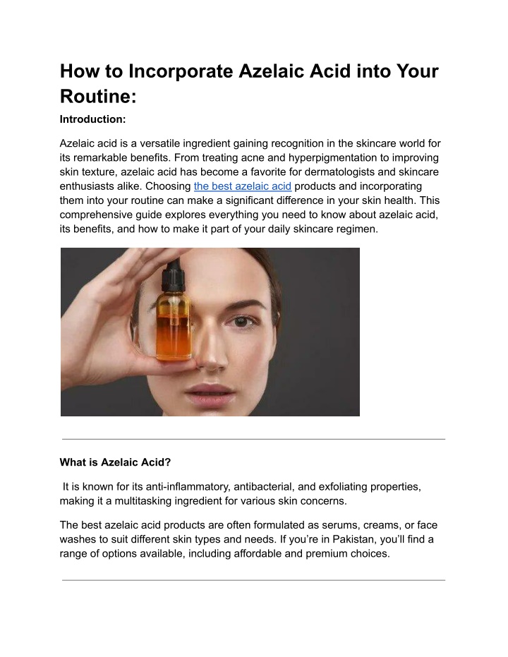 how to incorporate azelaic acid into your routine n.w