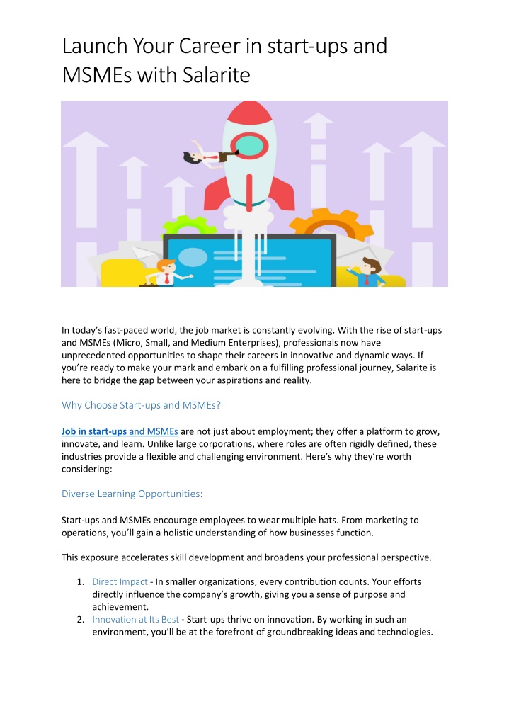 launch your career in start ups and msmes with n.w