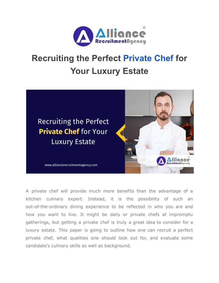 recruiting the perfect private chef for your n.w