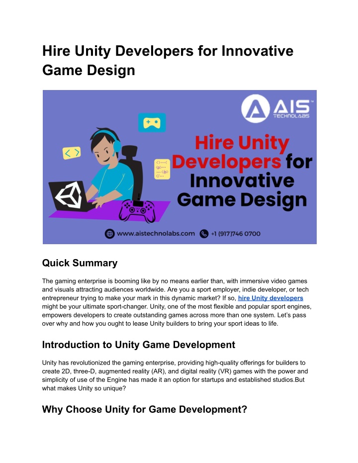 hire unity developers for innovative game design n.w