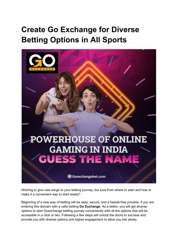 create go exchange for diverse betting options n.w