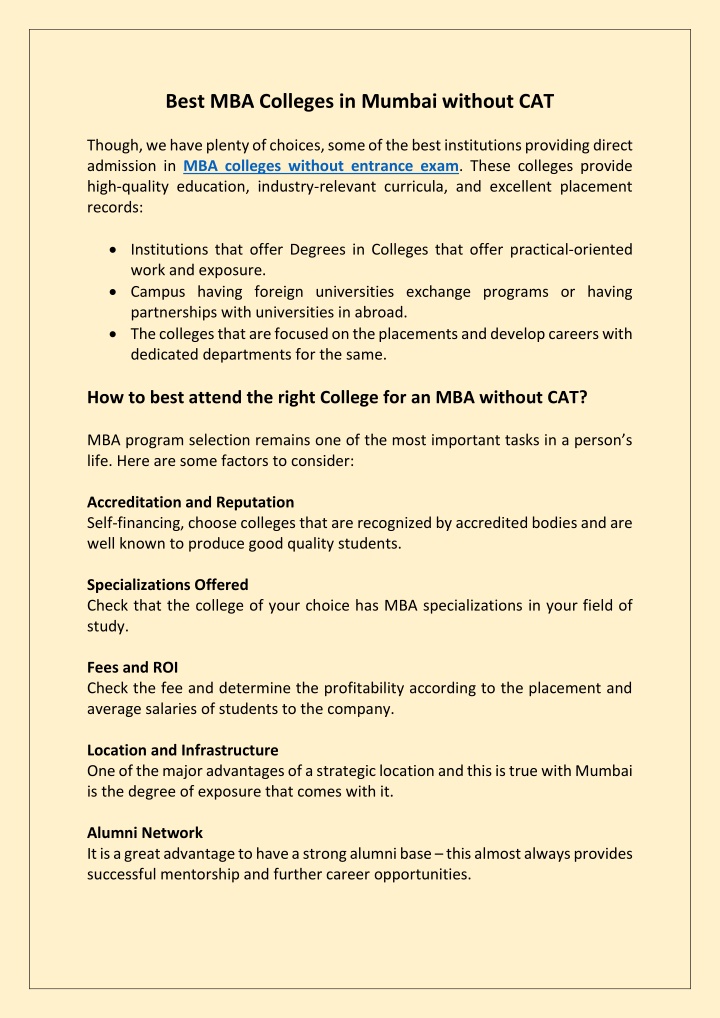 best mba colleges in mumbai without cat n.w