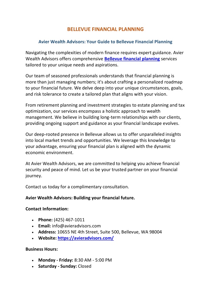 bellevue financial planning n.w