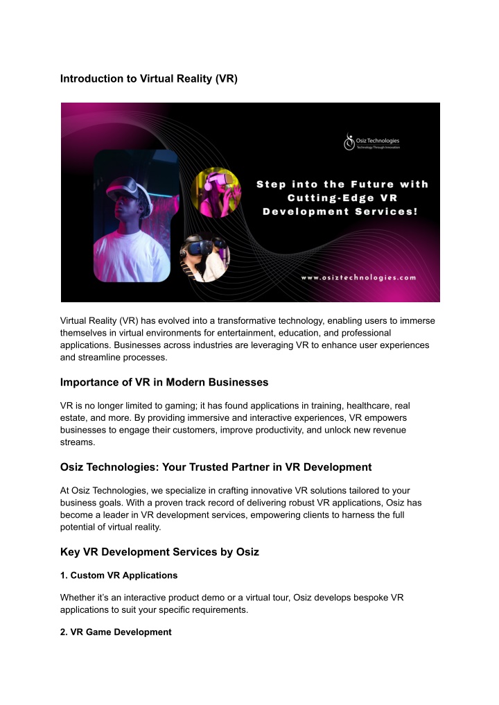 introduction to virtual reality vr n.w