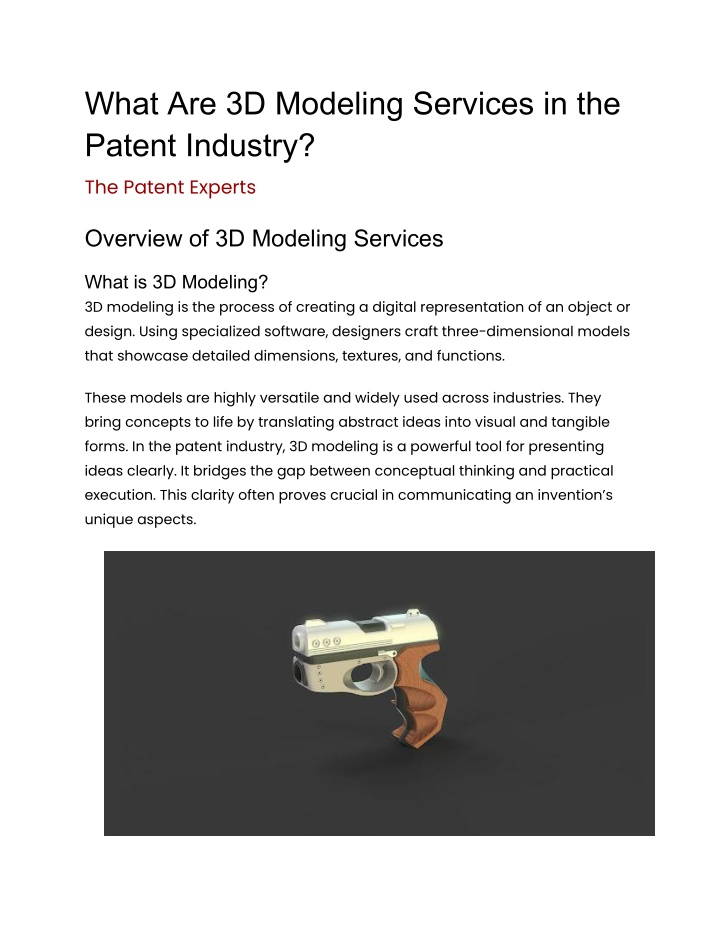 what are 3d modeling services in the patent n.w