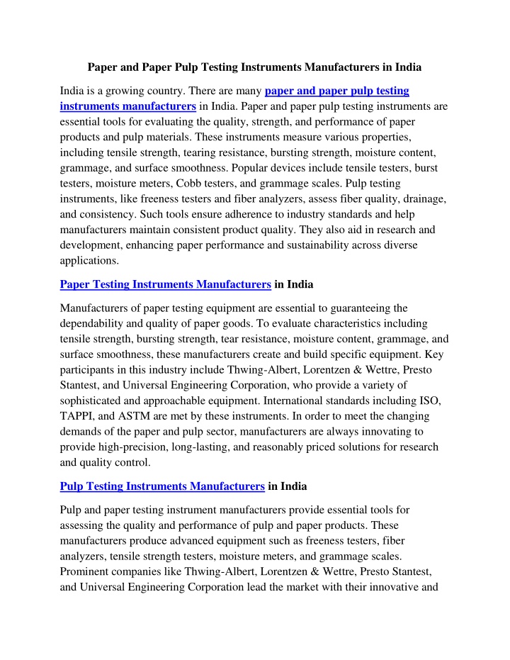 paper and paper pulp testing instruments n.w