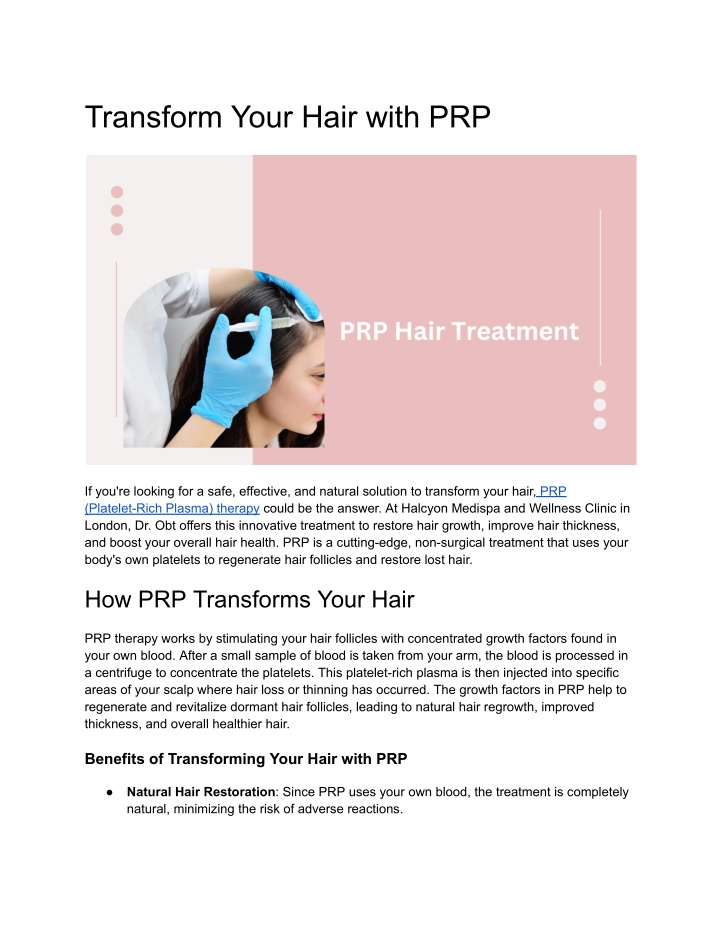 transform your hair with prp n.w
