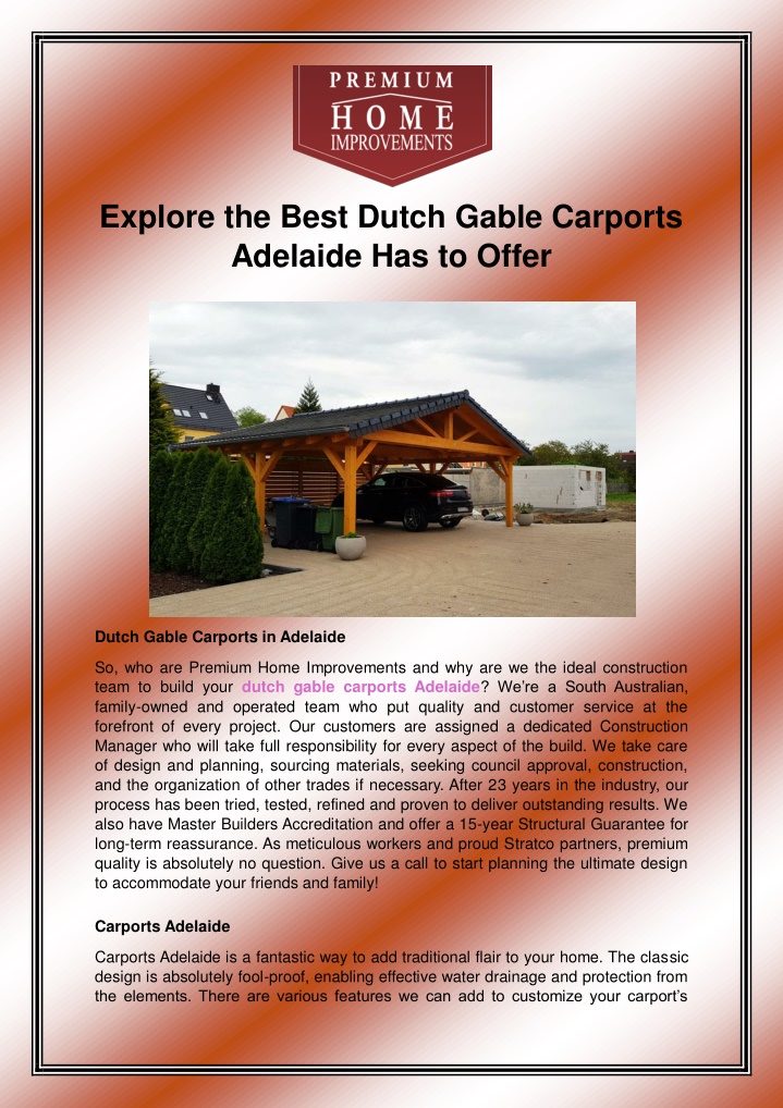 explore the best dutch gable carports adelaide n.w