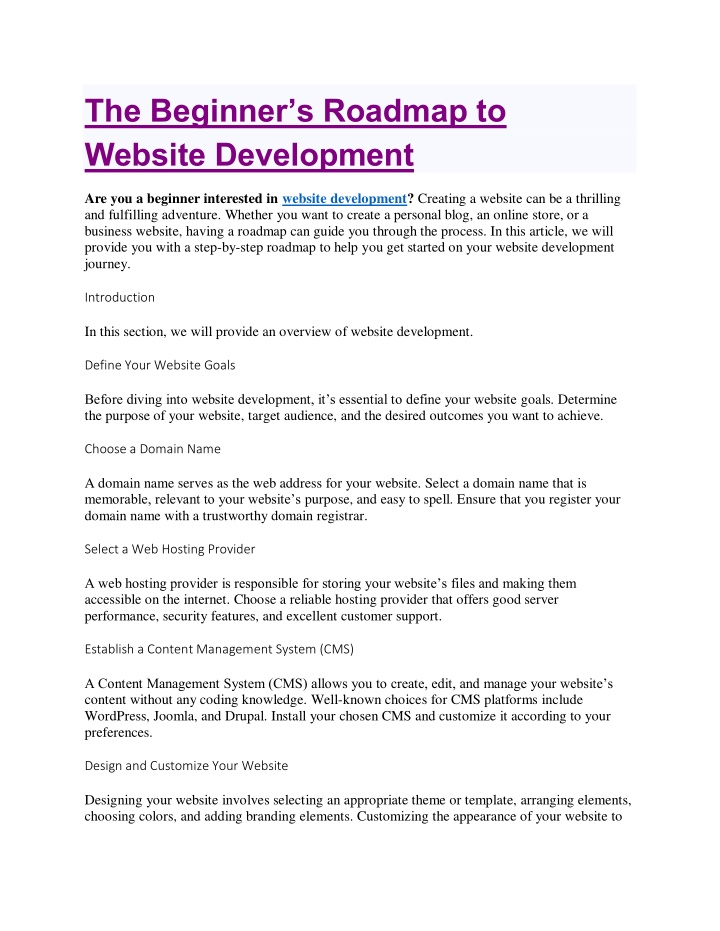 the beginner s roadmap to website development n.w