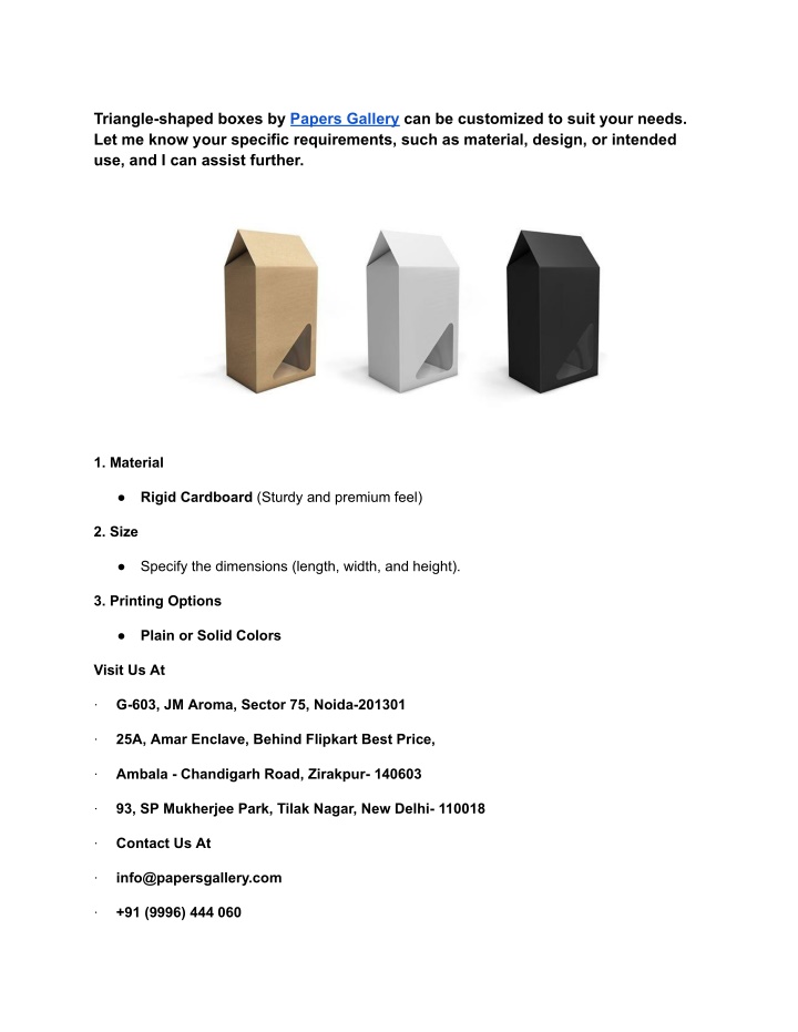 triangle shaped boxes by papers gallery n.w