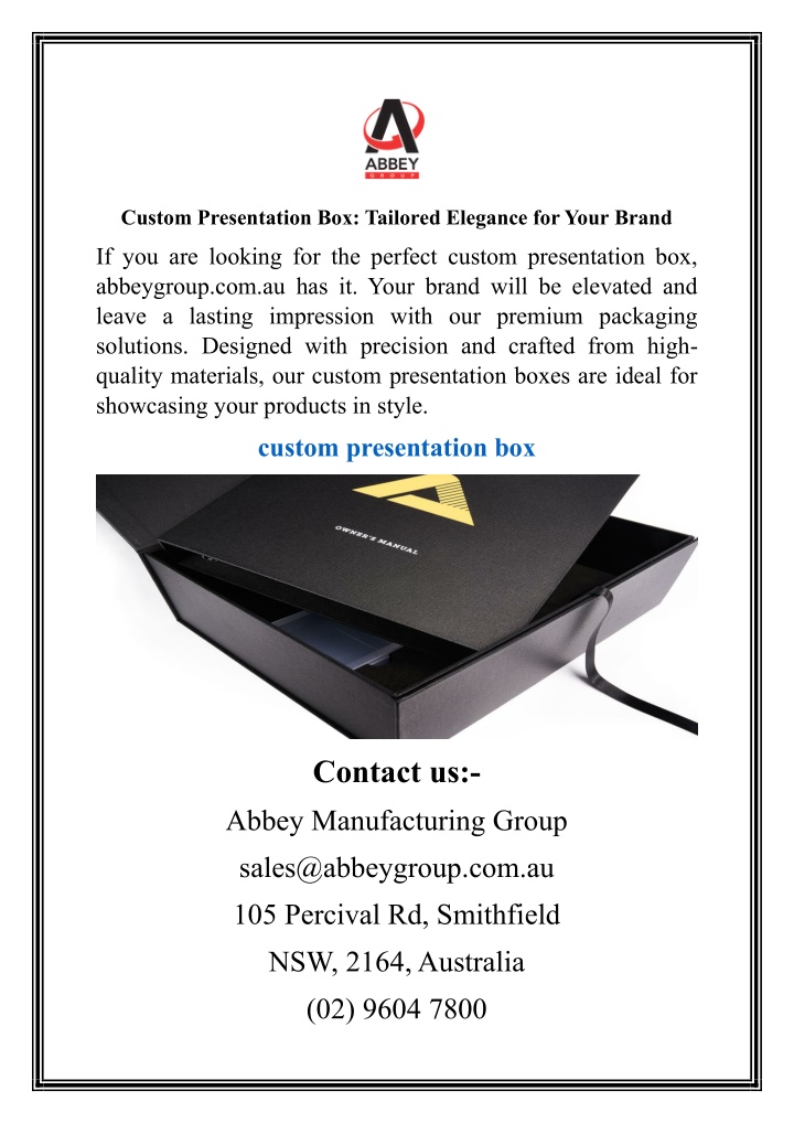 custom presentation box tailored elegance n.w