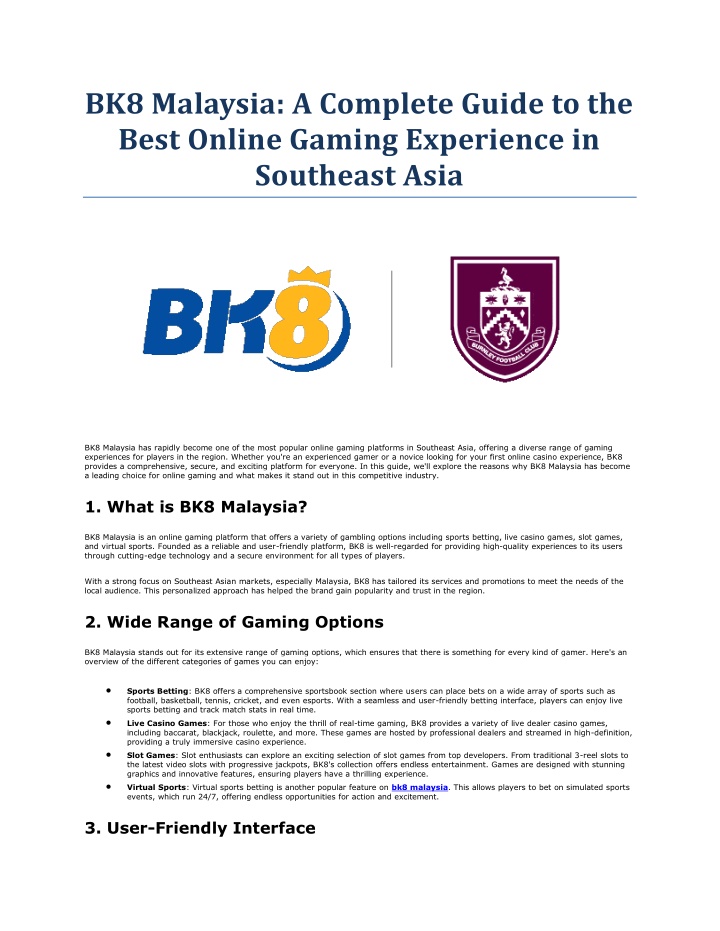bk8 malaysia a complete guide to the best online n.w