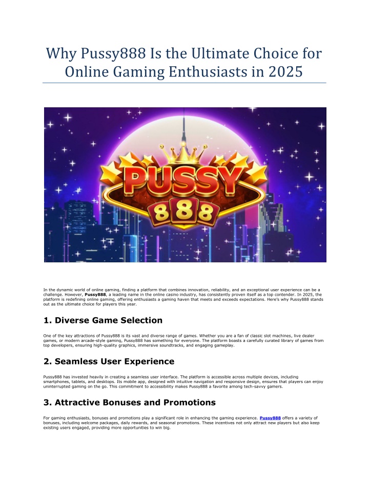 why pussy888 is the ultimate choice for online n.w