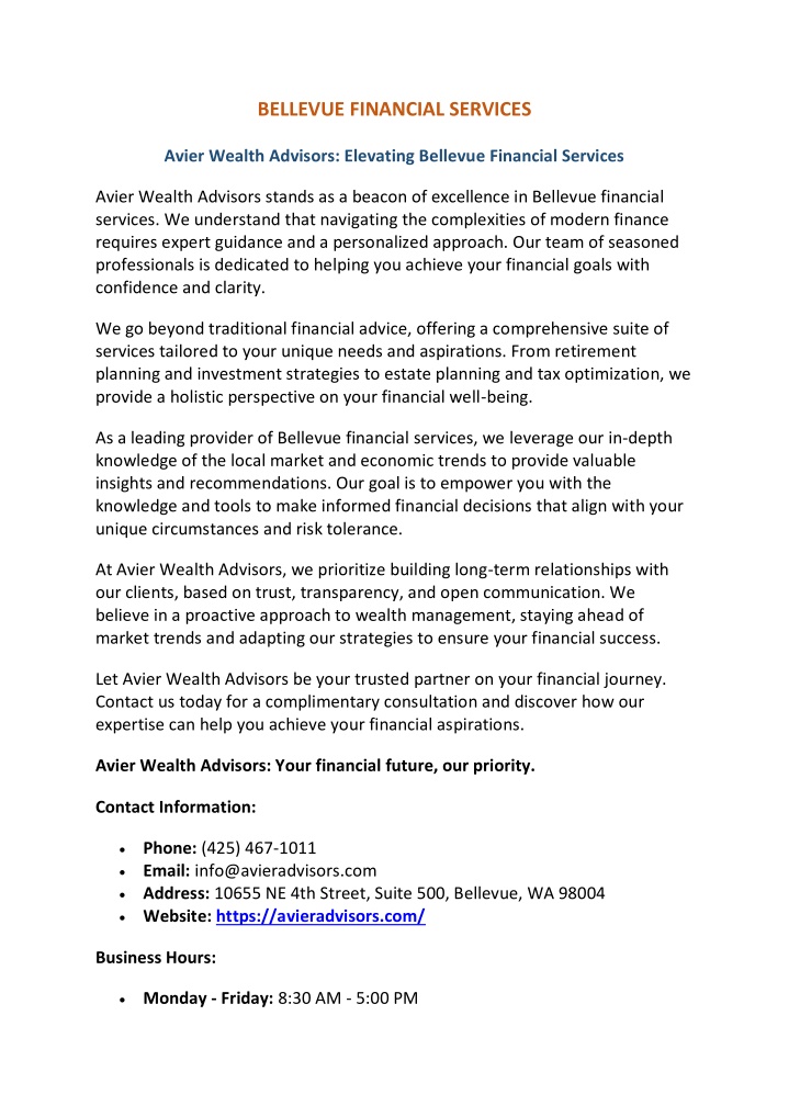 bellevue financial services n.w