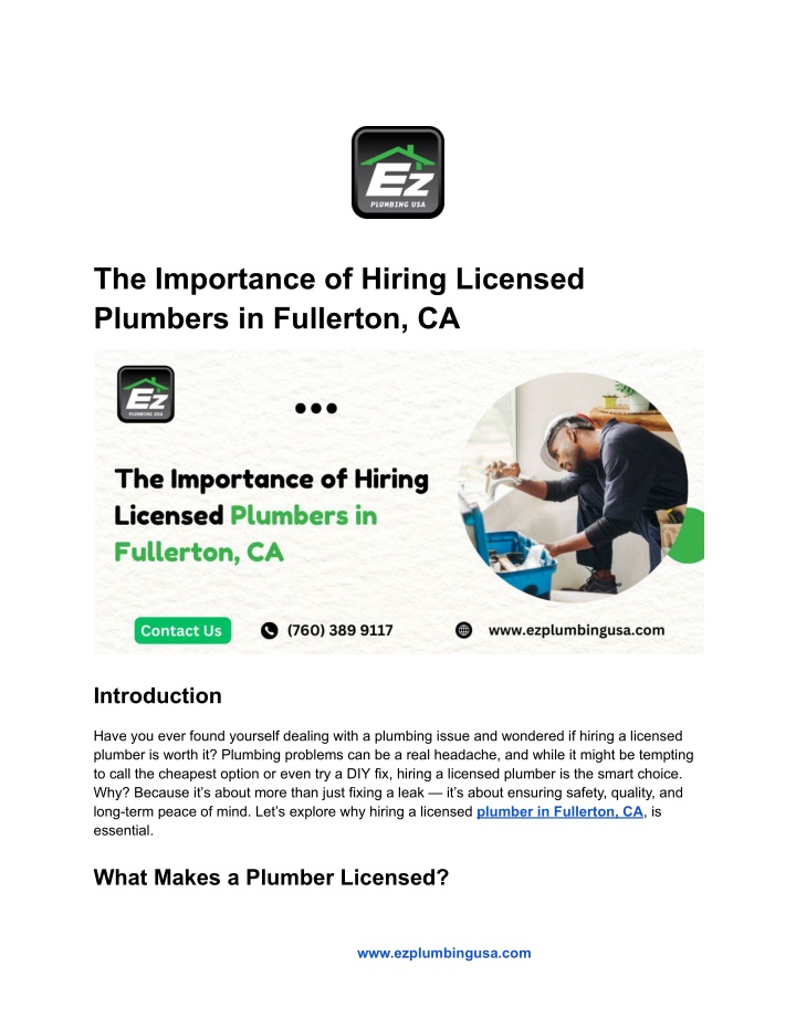 the importance of hiring licensed plumbers n.w