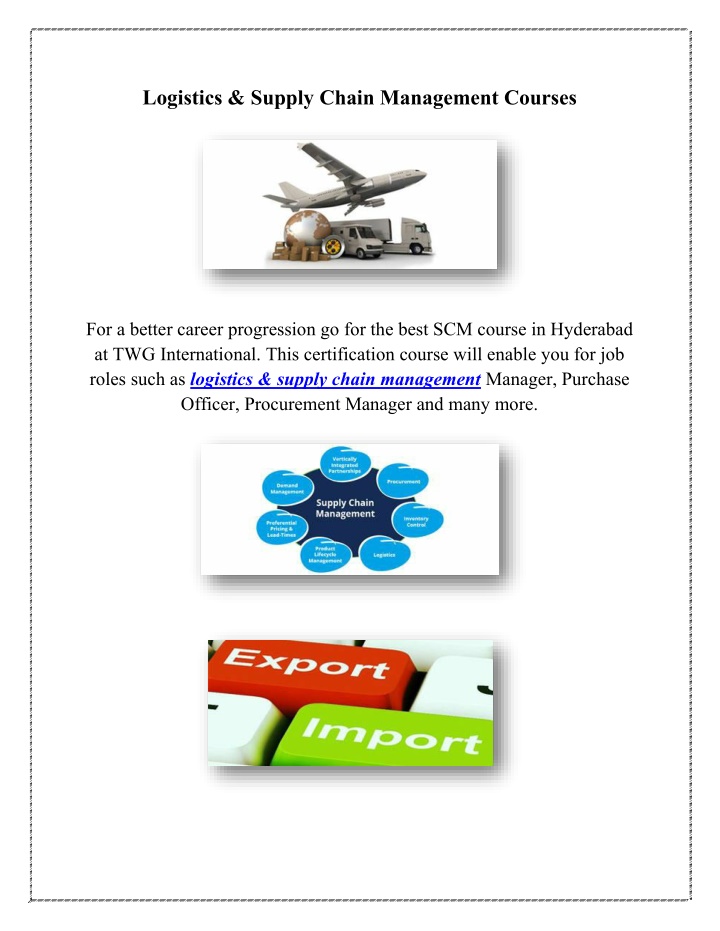 logistics supply chain management courses n.w