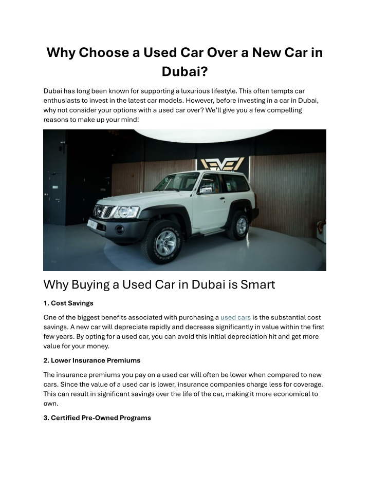 why choose a used car over a new car in dubai n.w