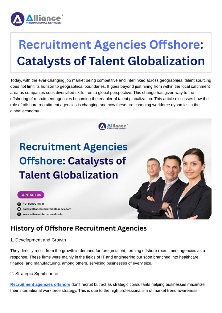 recruitment agencies o shore catalysts of talent n.w