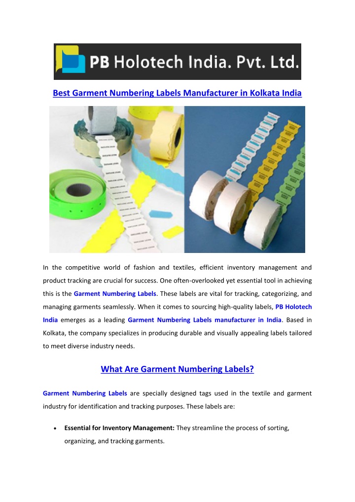 best garment numbering labels manufacturer n.w