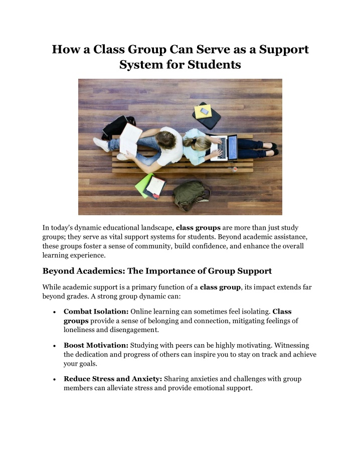 how a class group can serve as a support system n.w