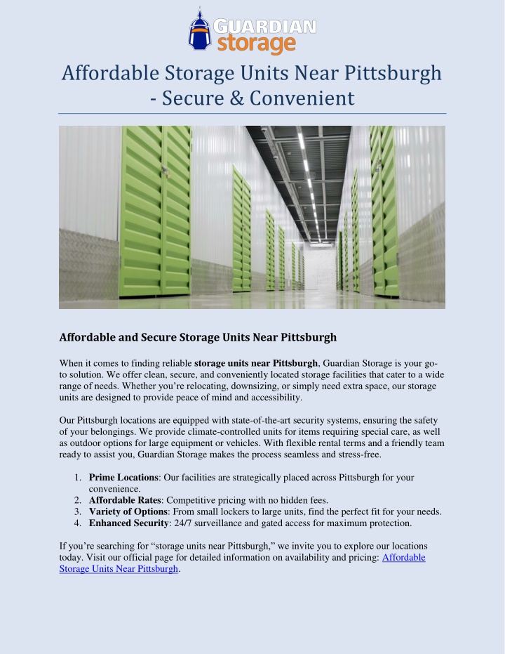 affordable storage units near pittsburgh secure n.w