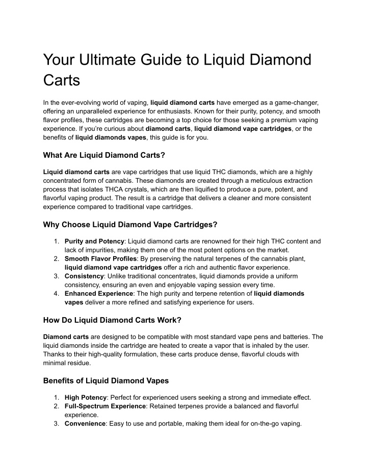 your ultimate guide to liquid diamond carts n.w