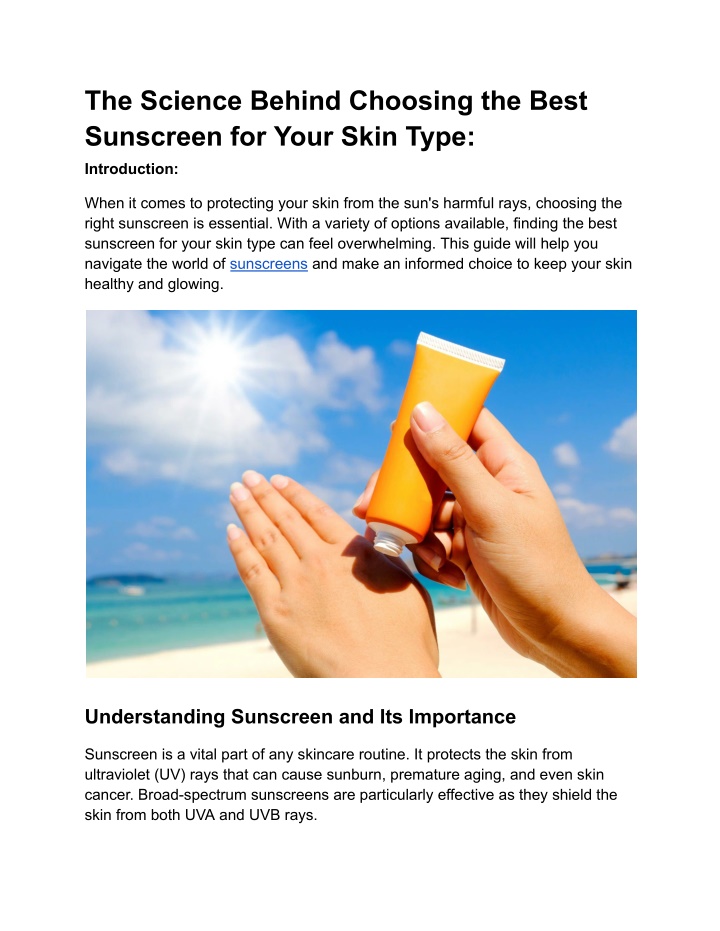 the science behind choosing the best sunscreen n.w