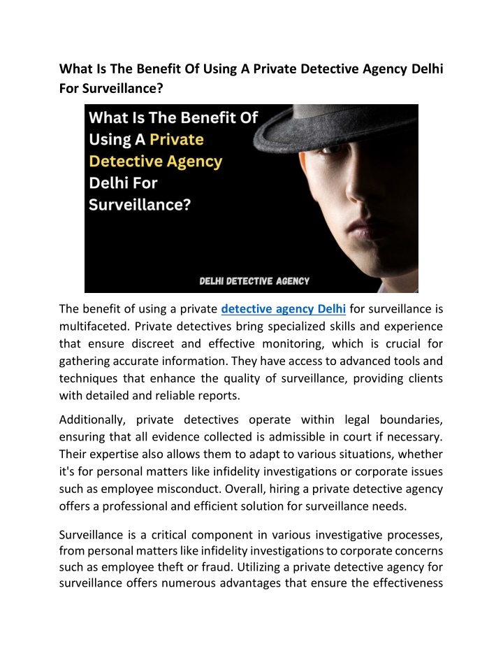 what is the benefit of using a private detective n.w