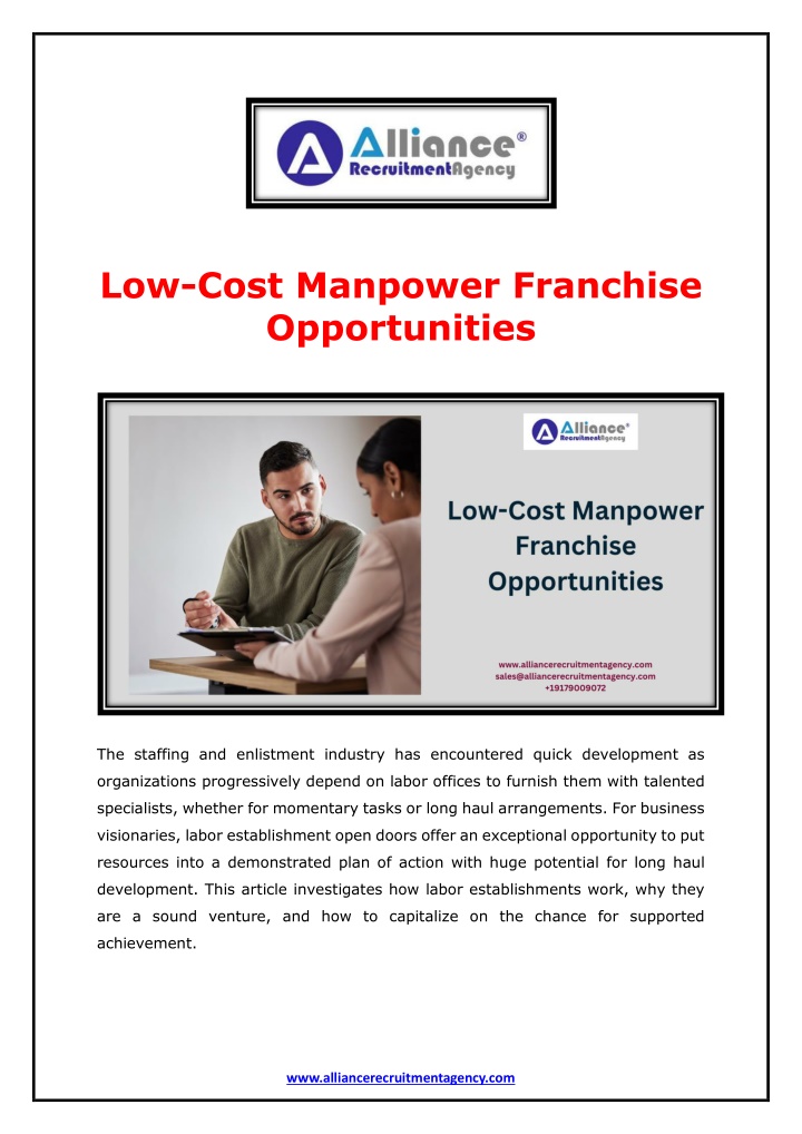 low cost manpower franchise opportunities n.w