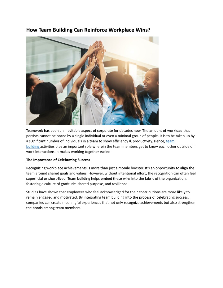 how team building can reinforce workplace wins n.w