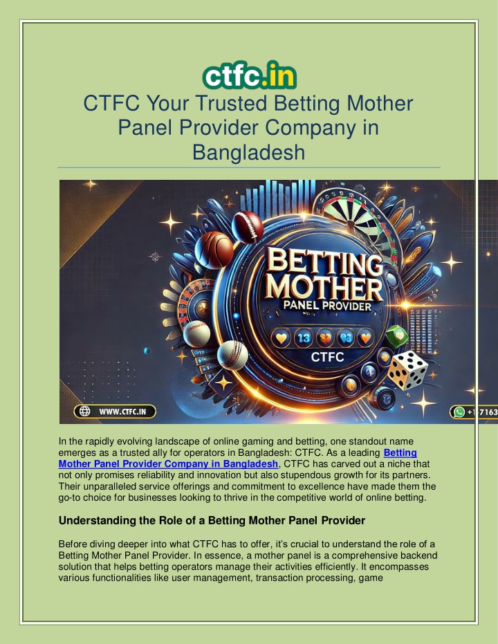 ctfc your trusted betting mother panel provider n.w