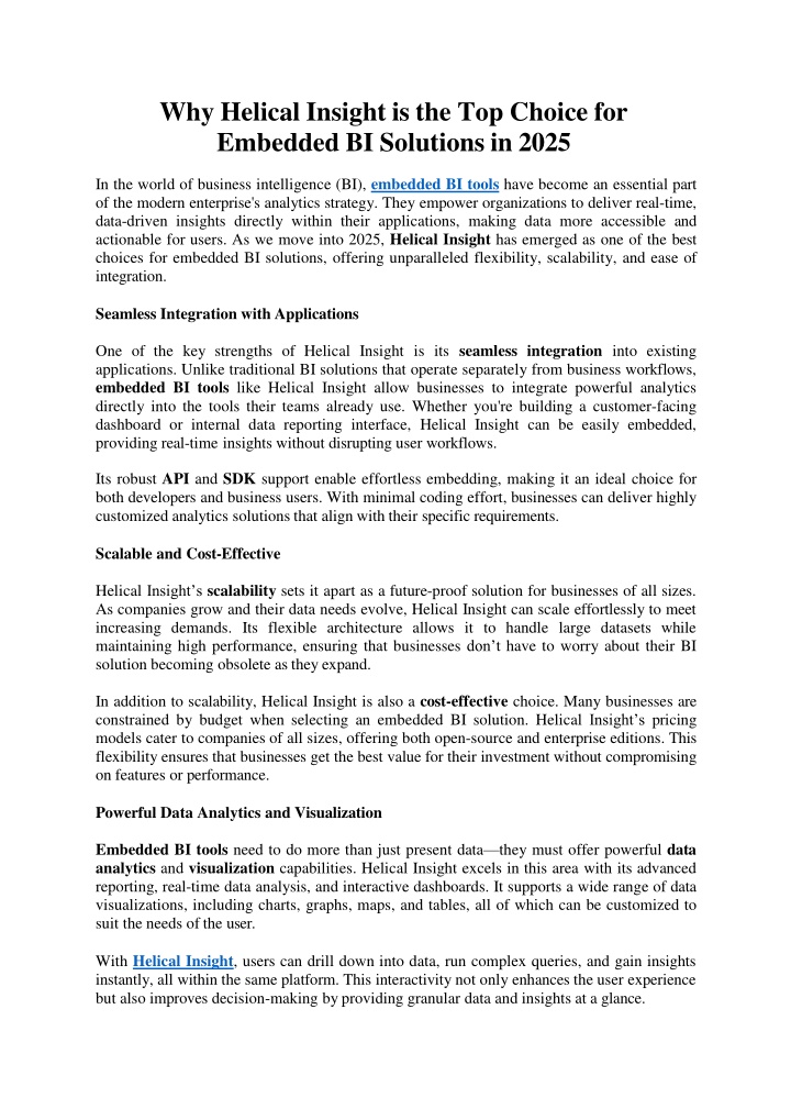 Why Helical Insight is the Top Choice for Embedded BI Solutions in 2025