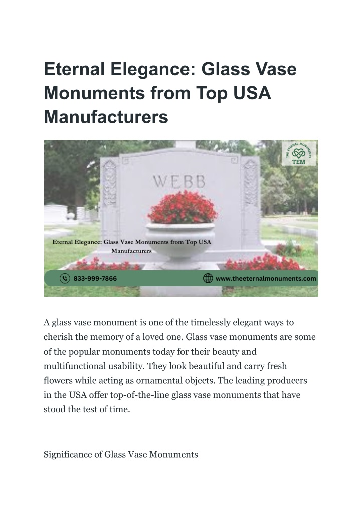 eternal elegance glass vase monuments from n.w
