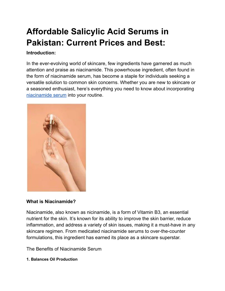 affordable salicylic acid serums in pakistan n.w