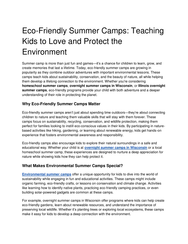 eco friendly summer camps teaching kids to love n.w