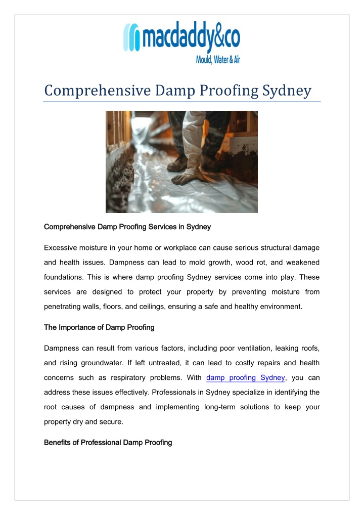 comprehensive damp proofing sydney n.w
