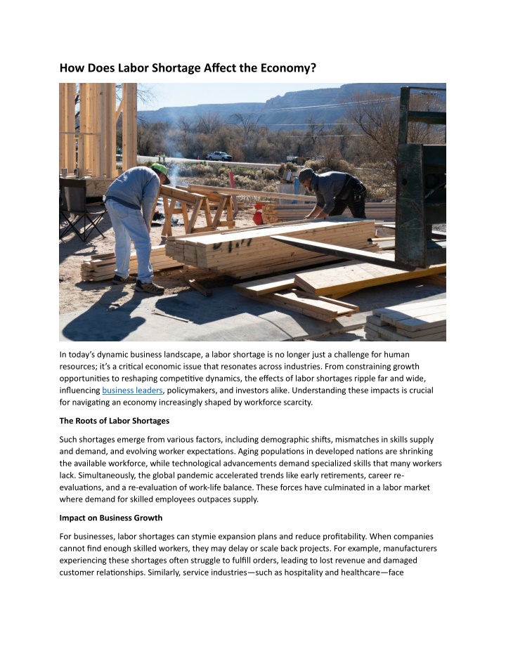 how does labor shortage affect the economy n.w