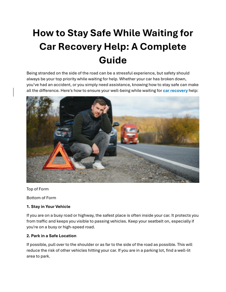 how to stay safe while waiting for car recovery n.w