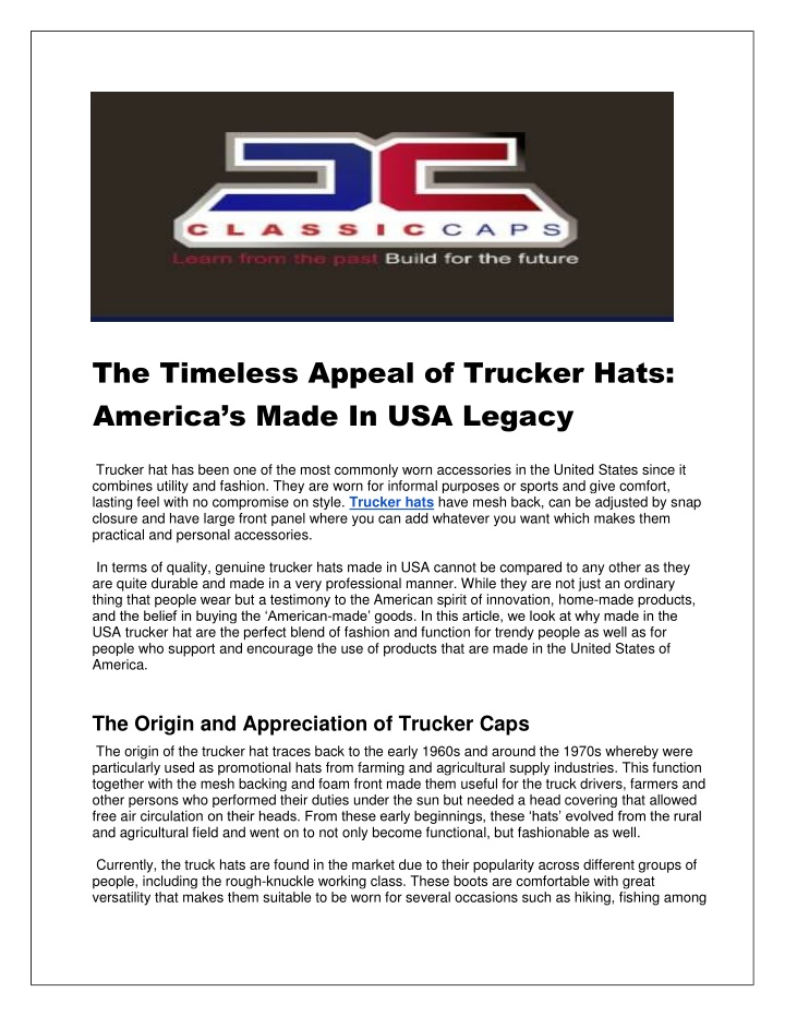 the timeless appeal of trucker hats america n.w